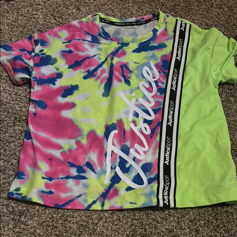 Justice Pink and Blue Tie-Dye Short Sleeve Tee
